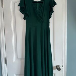 Forest Green Flutter Sleeve Midi Dress Wrap Style – Worn Once